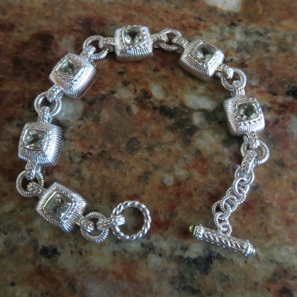 Judith Ripka Sterling Green Quartz Link Bracelet